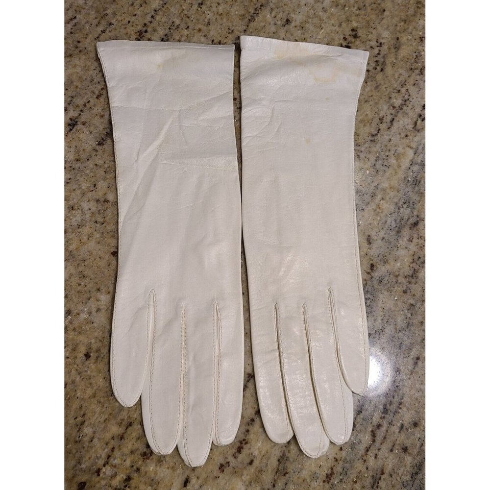 Vintage Size S 6.5 Ivory White Formal Leather 10.5" Gloves